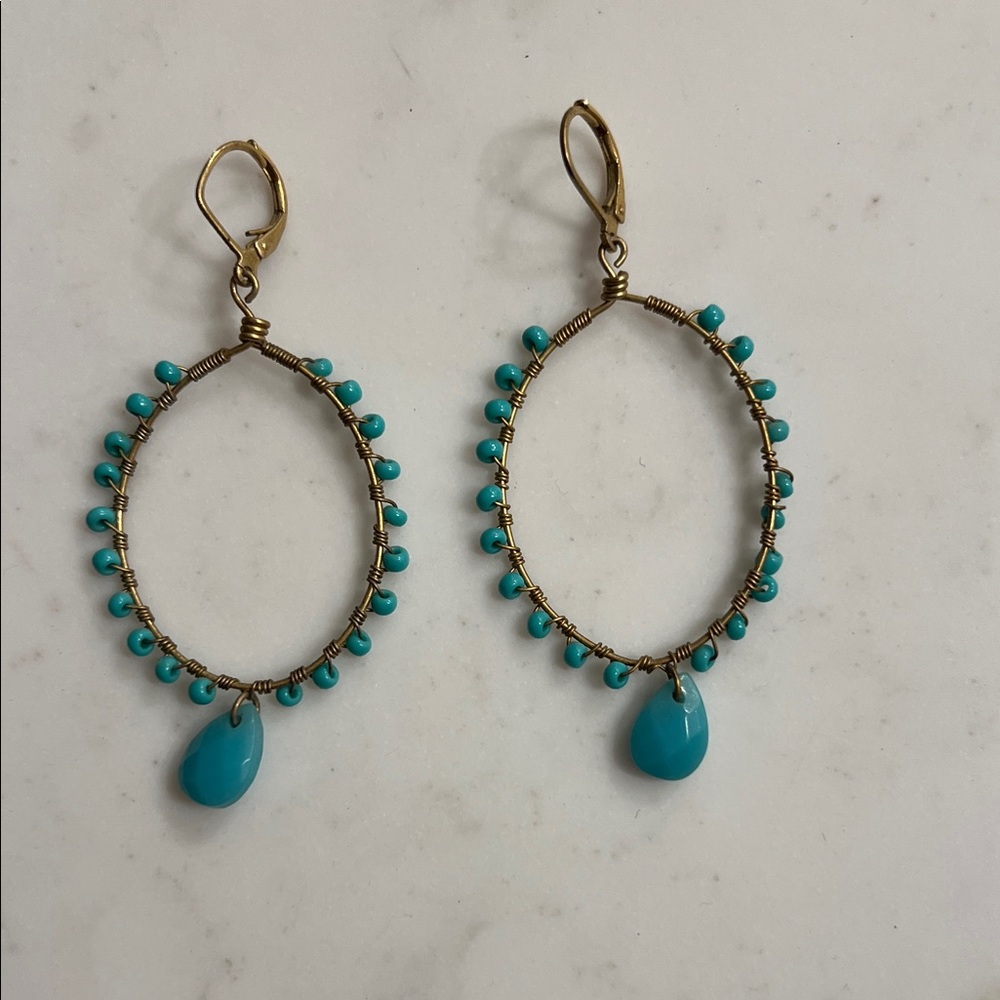 Turquoise Beaded Hoop Earrings